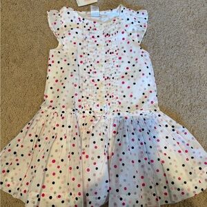 Girls' White Polka Dot Tie-Waist Dress in Pink & Black